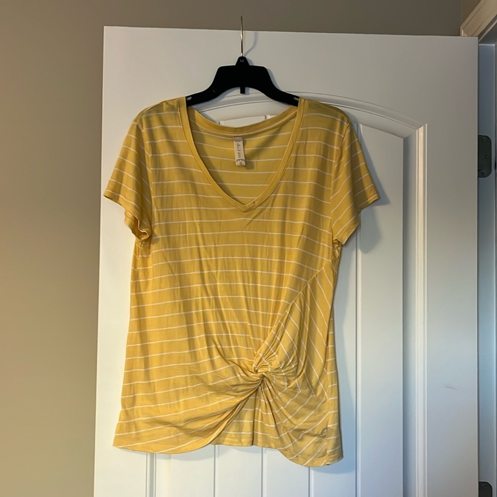 Altar’d State medium yellow and white striped tshirt with knot in the front